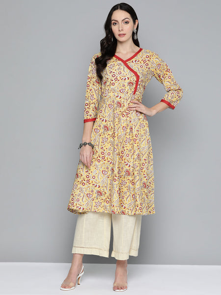 Jompers Women's Yellow Floral Printed Anarkali Kurta - Distacart