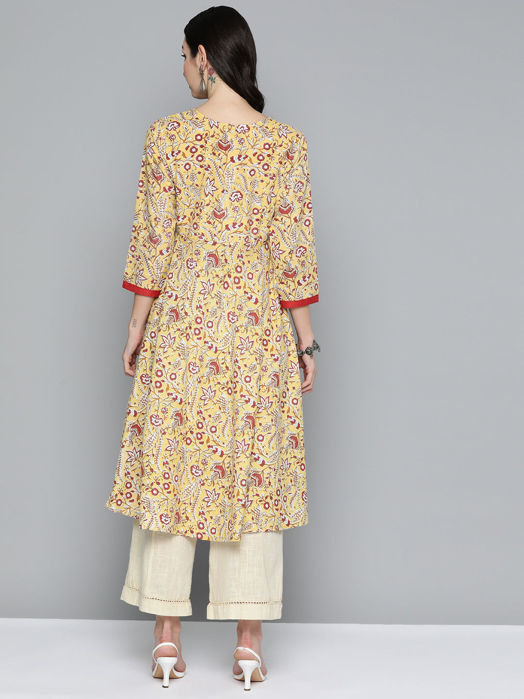 Jompers Women's Yellow Floral Printed Anarkali Kurta - Distacart