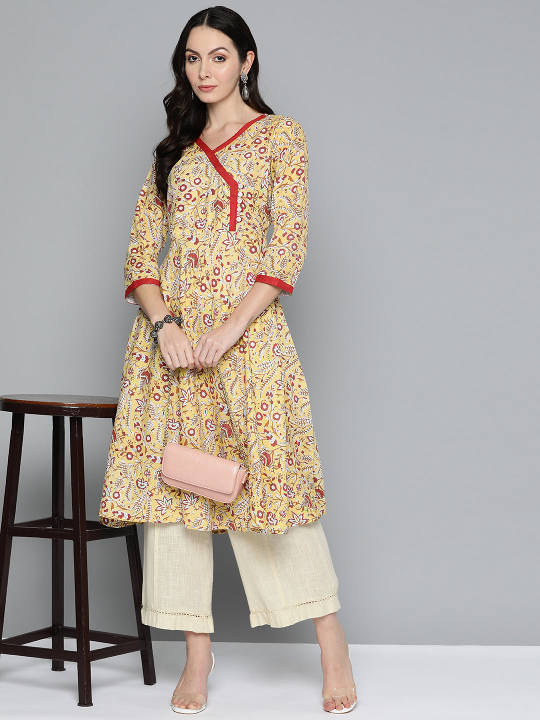 Jompers Women's Yellow Floral Printed Anarkali Kurta - Distacart