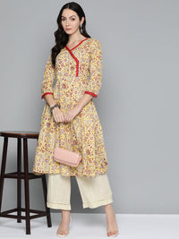 Thumbnail for Jompers Women's Yellow Floral Printed Anarkali Kurta - Distacart