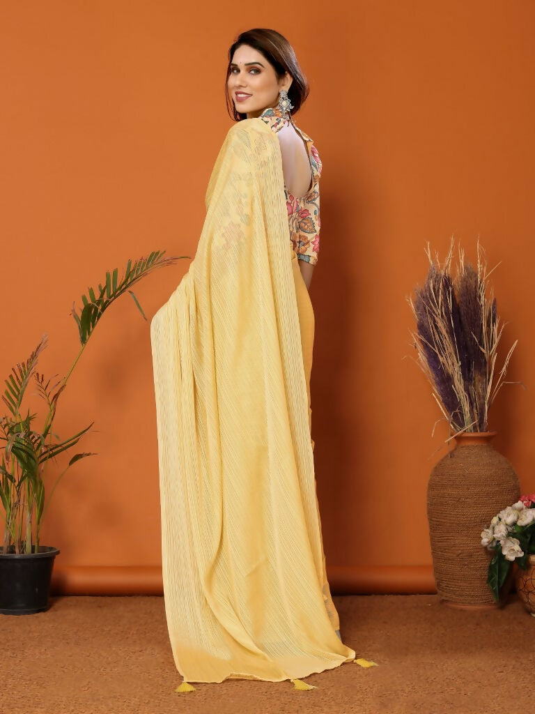 Partywear Designer Yellow Polyester Zari Fancy Saree - Starwalk