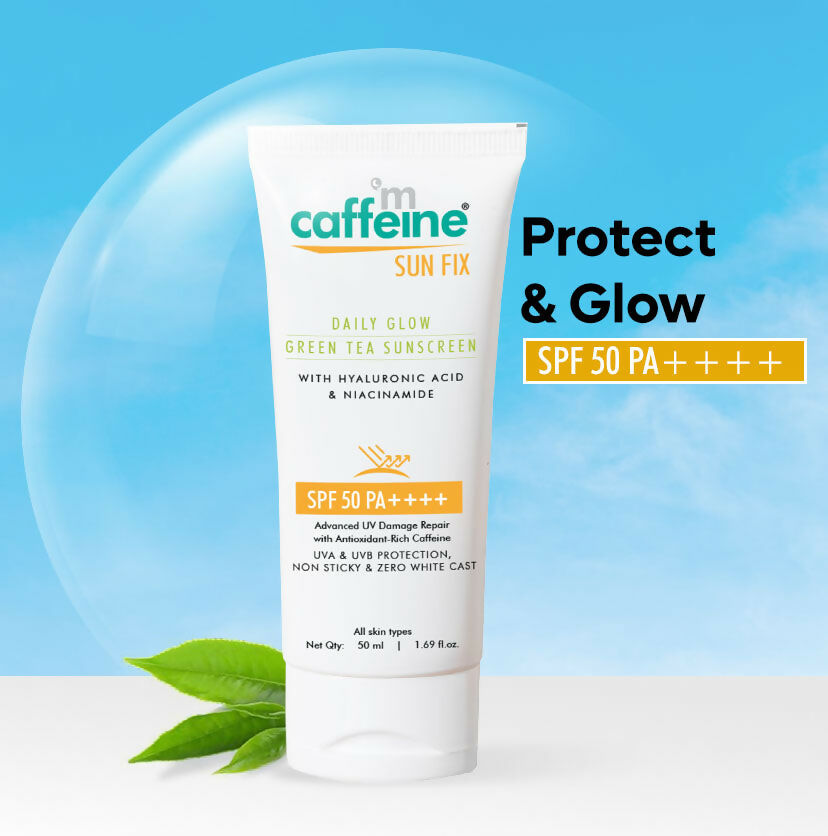 mCaffeine Sun Fix Daily Glow Green Tea Sunscreen SPF 50 PA++++ with Niacinamide, Lightweight & No White Cast