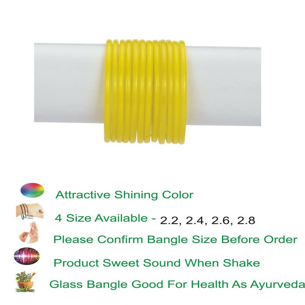 Afast Shining Yellow Glass Party, Wedding, Daily Use Bangle Set, Pack Of 12 - Distacart