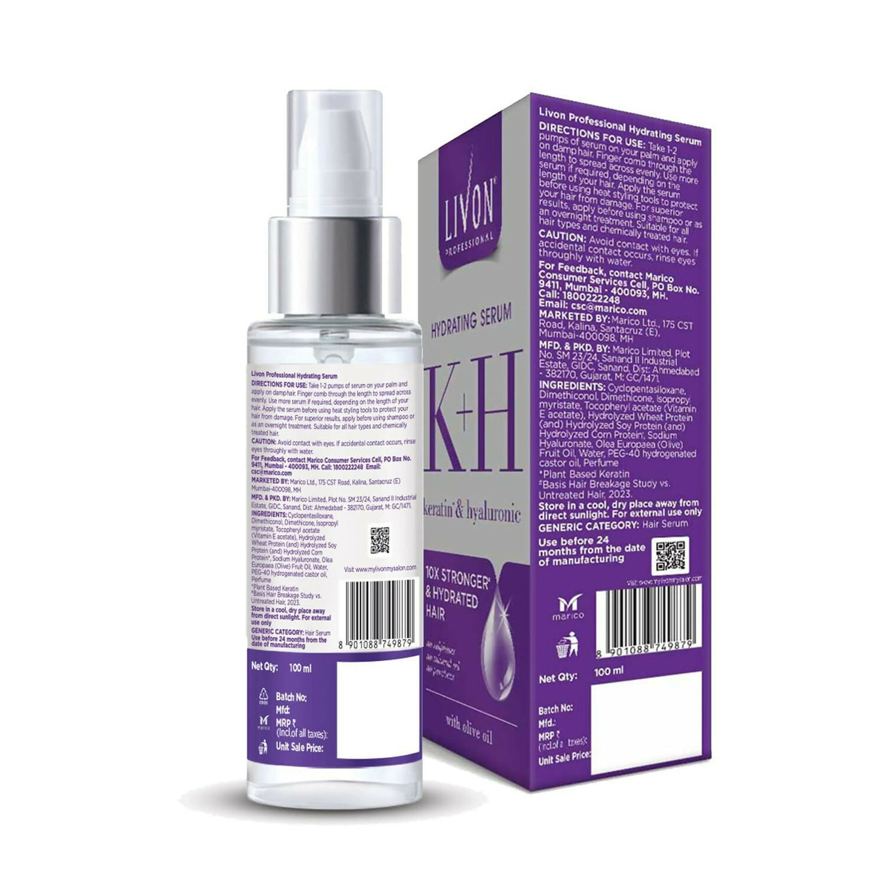 Livon Professional Hydrating Serum With Keratin, Hyaluronic & Olive Oil - Distacart