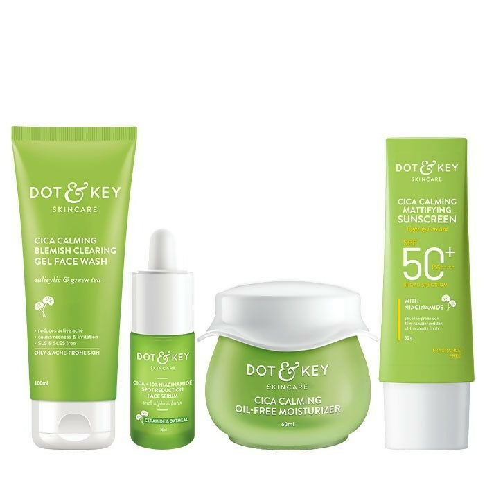 Dot & Key Cica + Niacinamide C + E CSMS (Cleanser, Serum, Moisturizer, Sunscreen) Routine for Oily & Acne Prone Skin