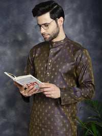 Thumbnail for Jompers Men's Woven Design Silk Blend Kurta - Purple - Distacart