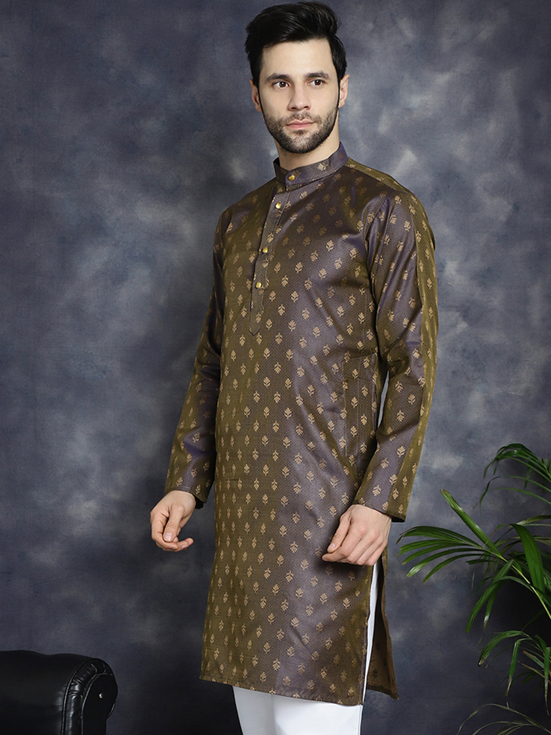 Jompers Men's Woven Design Silk Blend Kurta - Purple - Distacart