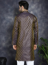 Thumbnail for Jompers Men's Woven Design Silk Blend Kurta - Purple - Distacart