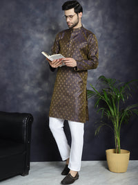 Thumbnail for Jompers Men's Woven Design Silk Blend Kurta - Purple - Distacart