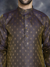 Thumbnail for Jompers Men's Woven Design Silk Blend Kurta - Purple - Distacart