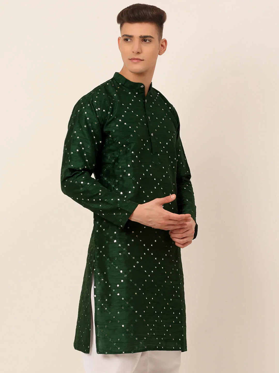 Buy Jompers Men's Green Mirror Work Kurta Only Online At Best Price 