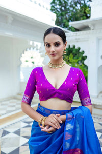 Thumbnail for Aastha Fashion Blue Woven South Silk Saree with Blouse - Distacart