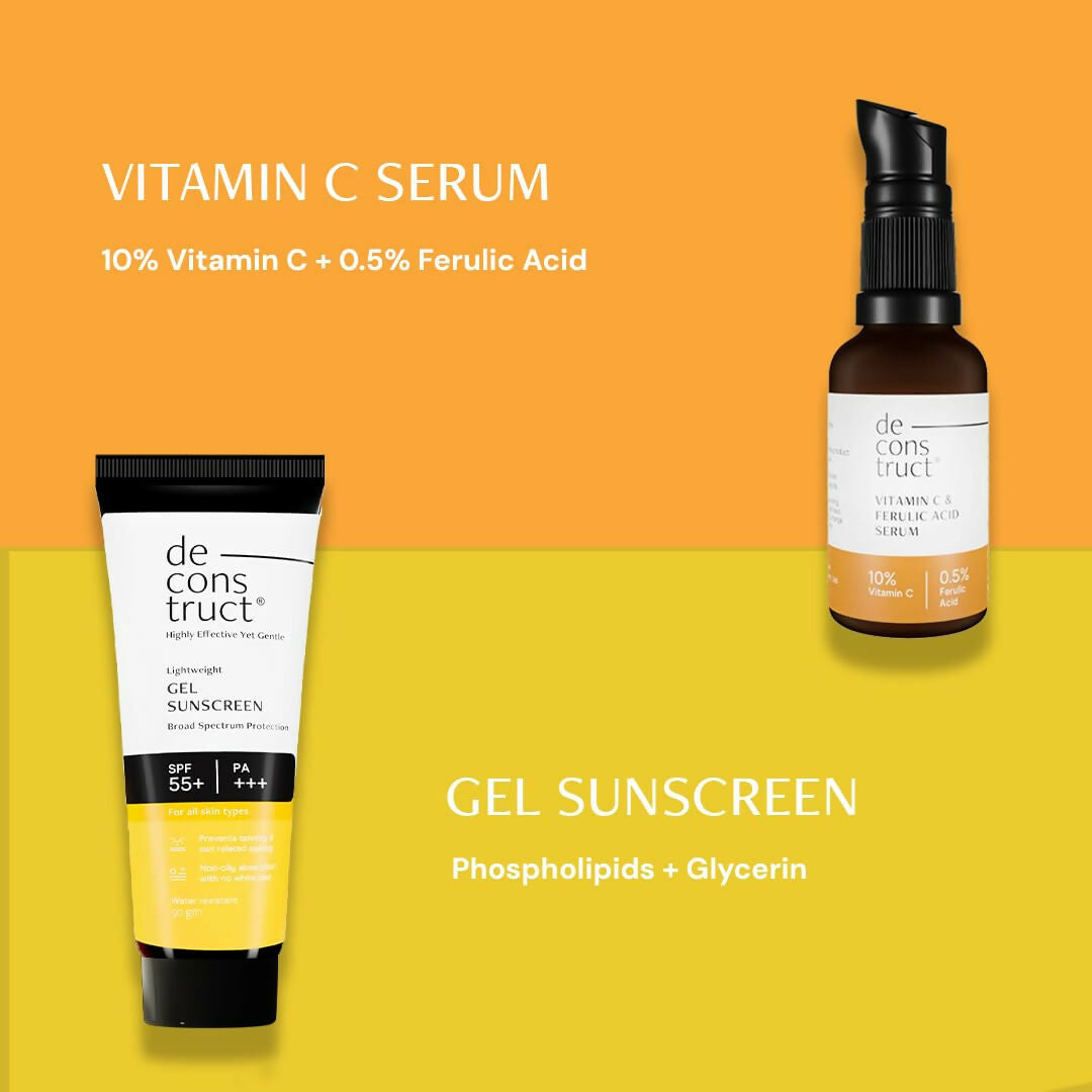 Deconstruct Sun Protect Duo 10% Vitamin C Face Serum + Gel Sunscreen, Get Glowing Skin with Sun Protection, No White Cast, Non Irritating & Lightweight