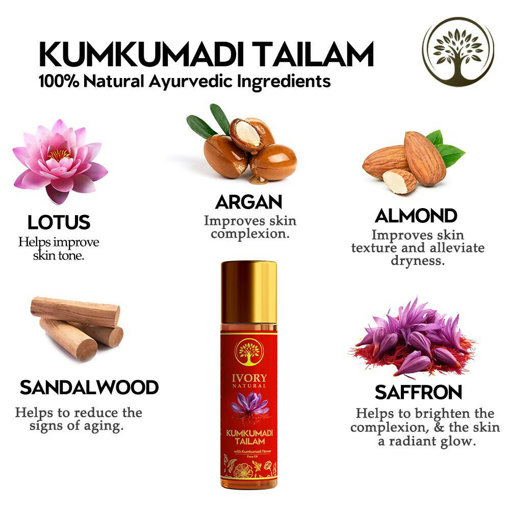 Ivory Natural Kumkumadi Tailam Face Oil - Saffron And Lotus Essence For Skin Revitalization - Distacart