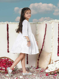 Thumbnail for Vastramay Georgette Mirror Work Flare Anarkali Ethnic Dress For Girls - White - Distacart