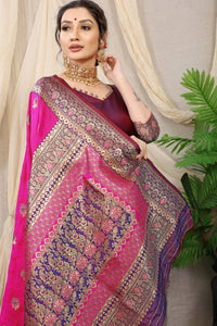 Thumbnail for Aastha Fashion Rani Pink Woven Banarasi Silk Saree with Blouse - Distacart