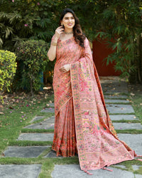 Thumbnail for Vastranavya Luxury and Beautiful Soft, Smooth, Flowing Original Pashmina Soft Cotton Saree with Matching Blouse Fabric - Peach