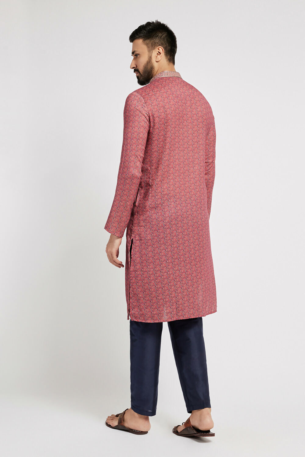 Ethnic India Pink Men's Kurta Abstract Polyester