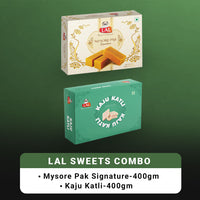 Thumbnail for Lal Sweets Combo Pack - Mysore Pak Signature 400Gm And Kaju Katli 400 Gm Gift Pack | Desi Cow Ghee Indian Sweets | Mithai Box