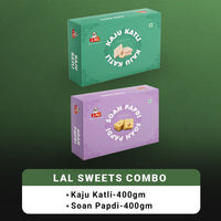 Thumbnail for Lal Sweets Combo Pack - Kaju Katli 400 g & Soan Papdi Premium 400g| Desi Cow Ghee Indian Sweet Box Combo