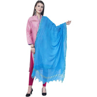 Thumbnail for A R SILK Dark firozi Color Golden border Cotton Dupattas and Chunnis