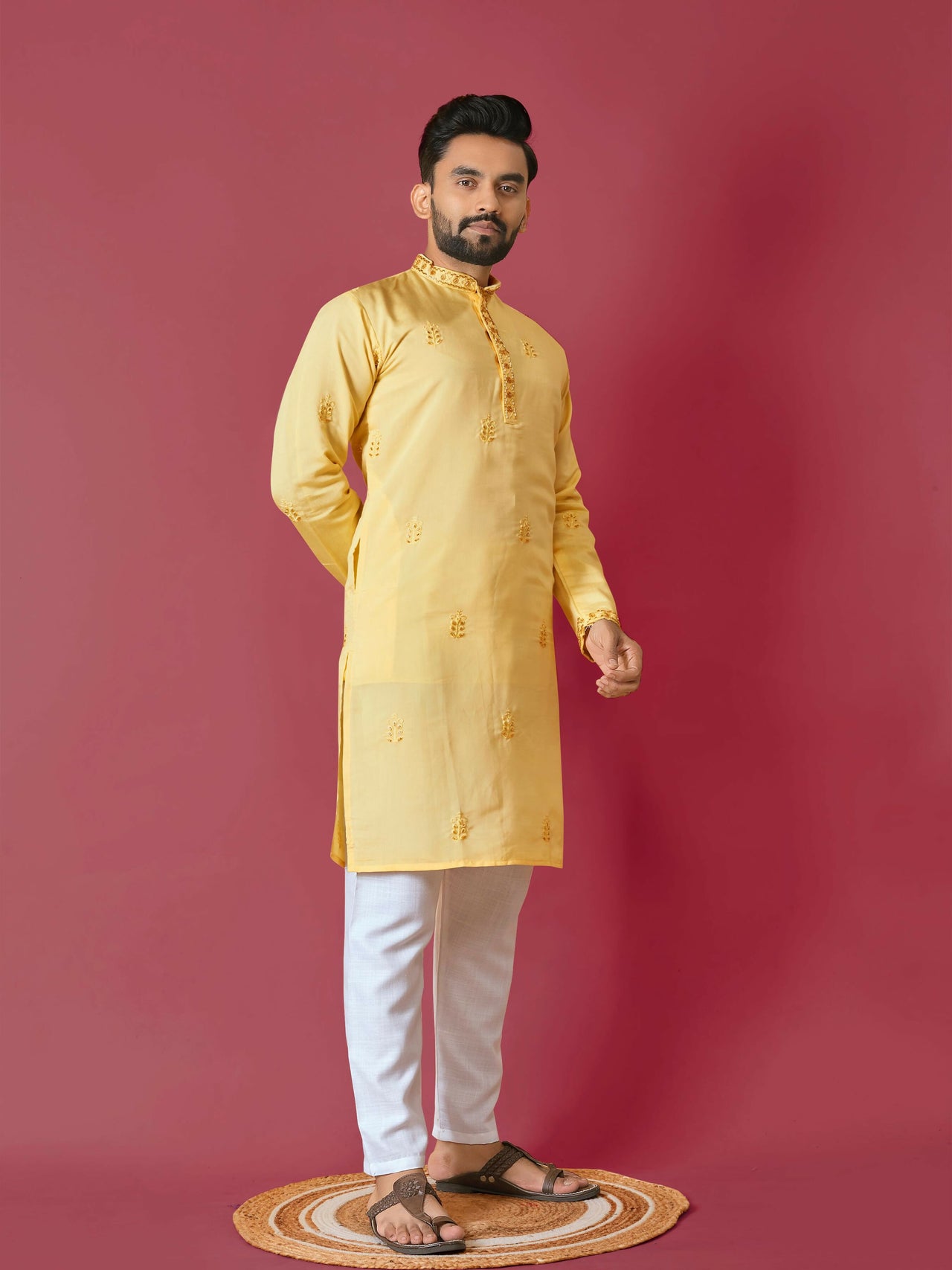 Yellow Men's Kurta with Pajama for Haldi by Infinity Export