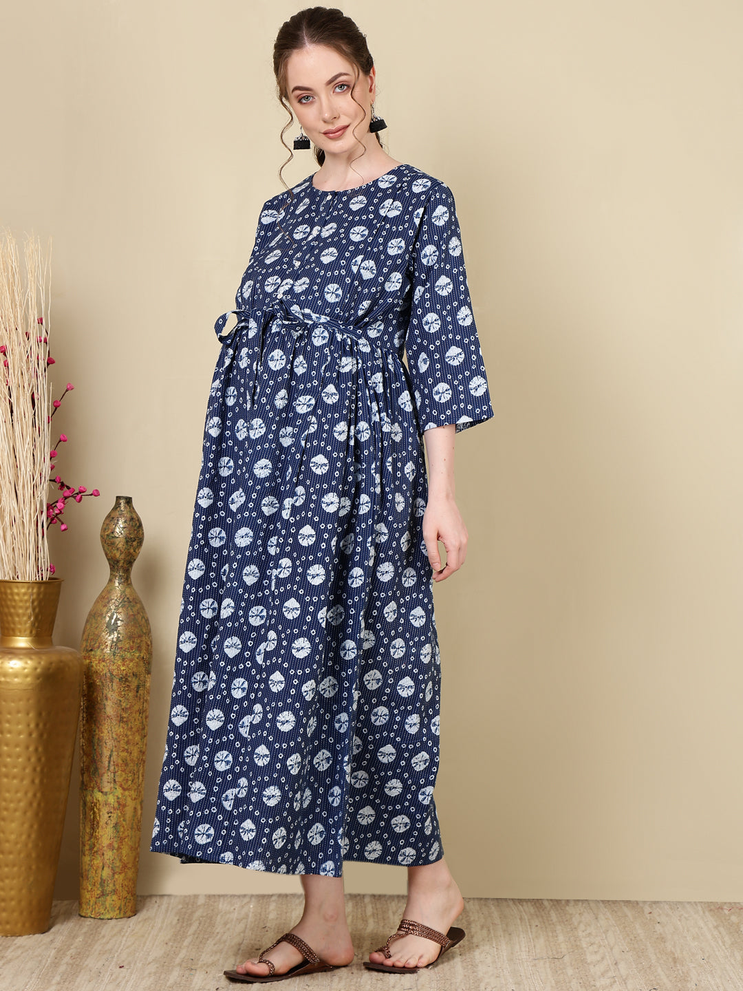 Buy Women Navy Blue Printed Flared Maternity Dress - Rasiya Online at ...