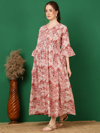 Thumbnail for Women Mauve Floral Printed Flared Maternity Dress - Rasiya