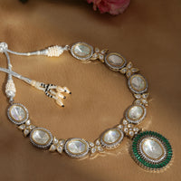 Thumbnail for Gold and Silver Tone Neckpiece with Green Center Piece (Silver) - Ruby Raang - Distacart