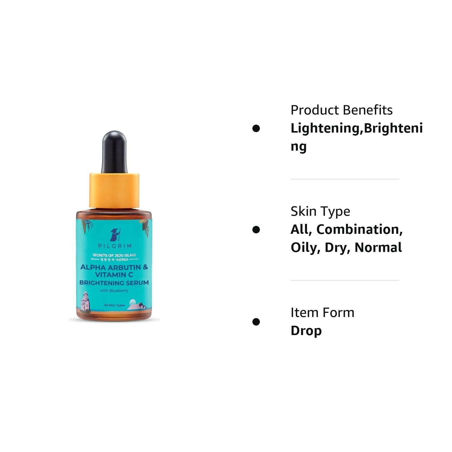 Pilgrim 2% Alpha Arbutin & 3% Vitamin C Brightening Face Serum For Glowing Skin - Korean Skin Care - Distacart