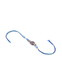 Thumbnail for NVR Evil Eye Set of 2 Blue Artificial Beads Bhaiya Bhabhi Rakhi with Roli Chawal Chandan & Mishri