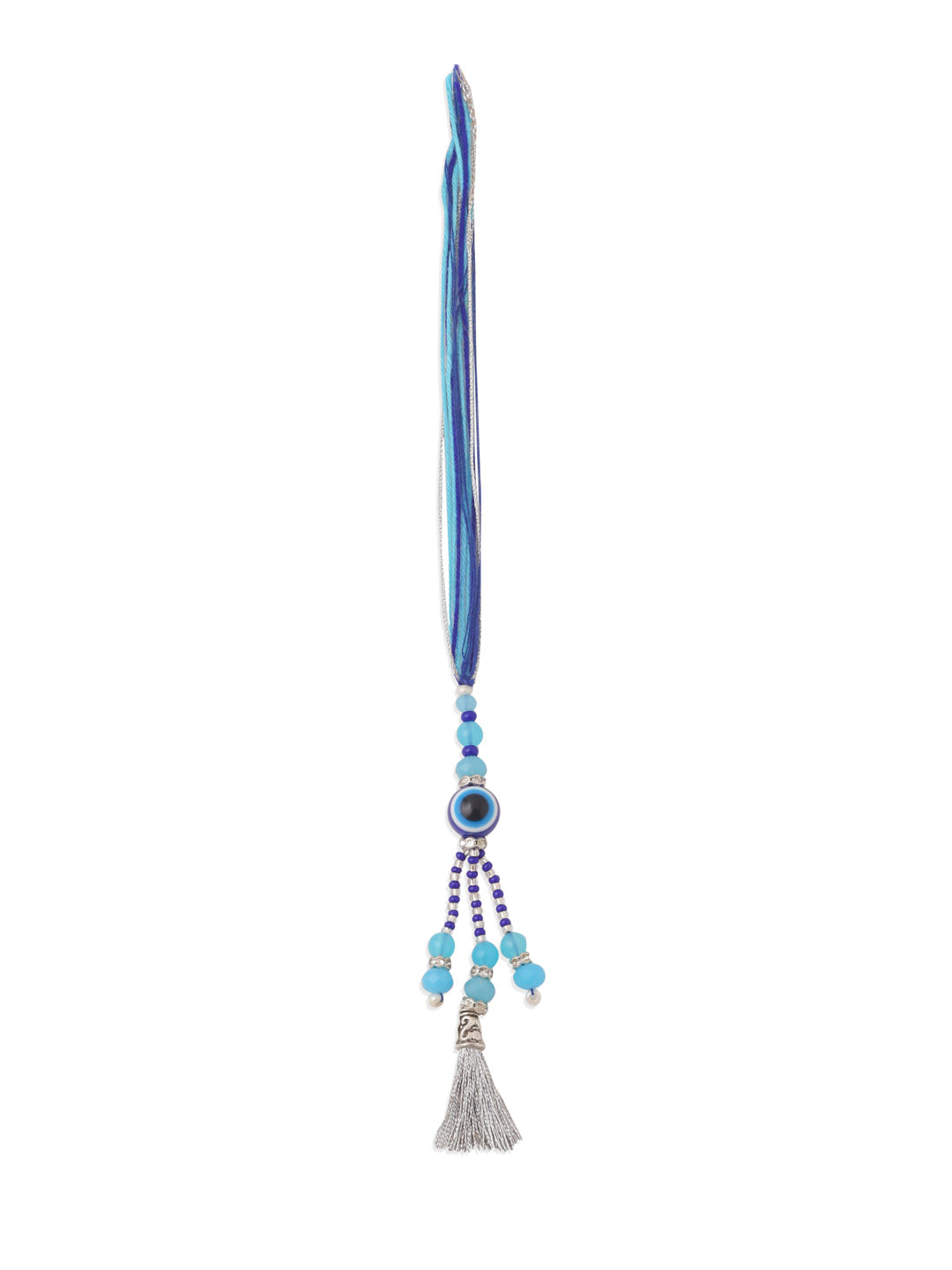 NVR Set of 2 Blue Evil Eye Artificial Beads Bhaiya Bhabhi Rakhi with Roli Chawal Chandan & Mishri
