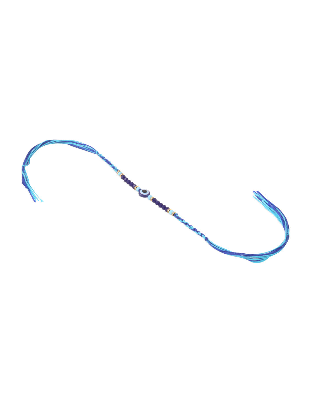 NVR Set of 2 Blue Evil Eye Artificial Beads Bhaiya Bhabhi Rakhi with Roli Chawal Chandan & Mishri