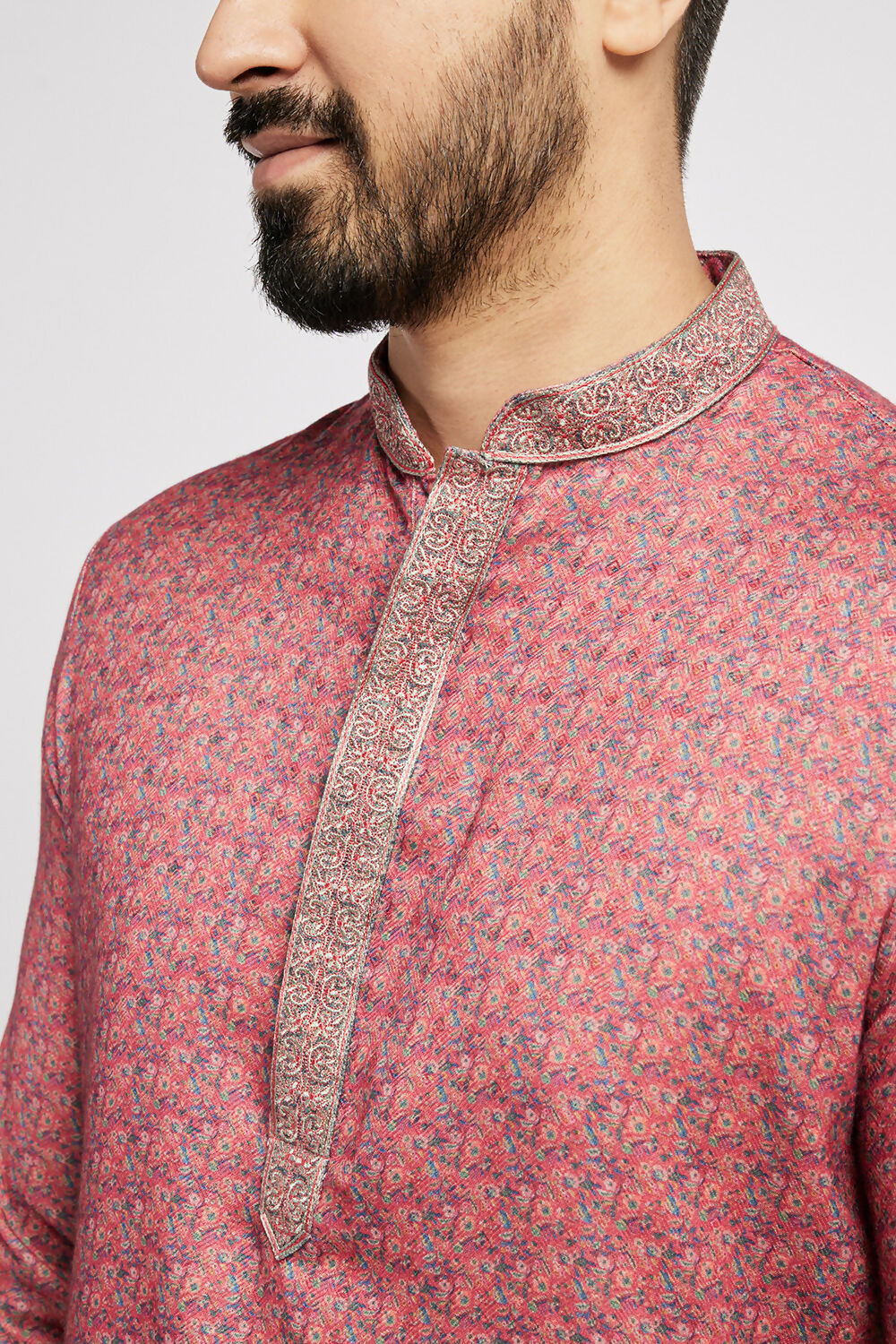 Ethnic India Pink Men's Kurta Abstract Polyester