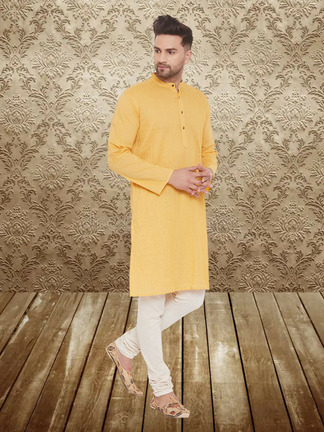 Even Apparels Men's Pintuck Fancy Yellow Kurta - Distacart