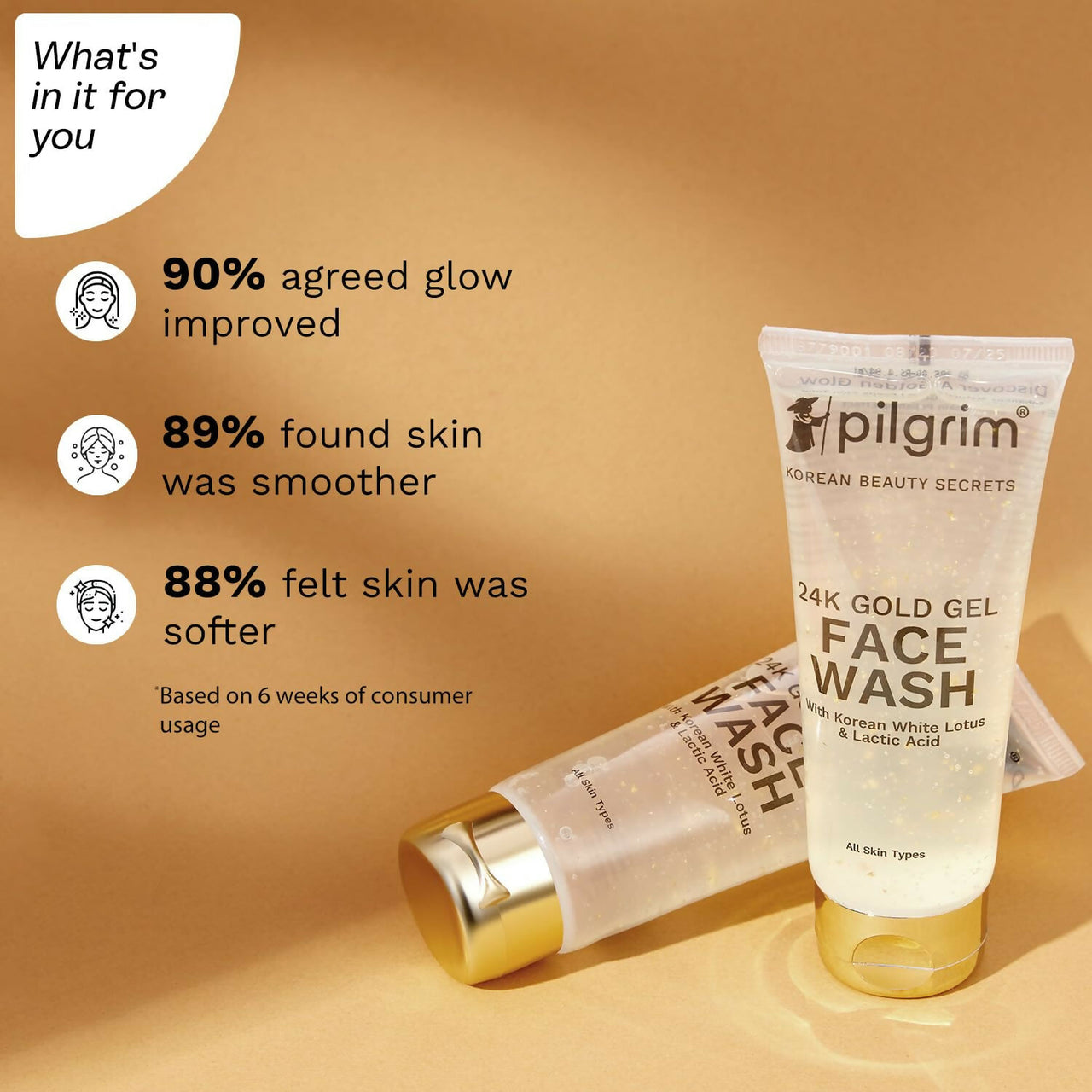 Pilgrim 24k Gold Gel Facewash with Korean White Lotus For Glowing Skin, Reduce Dark Spot And Improves Skin Texture - Distacart