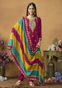 Thumbnail for Chinnon Silk Pink Salwar Suit with Multicolor Dupatta - Emponline - Distacart