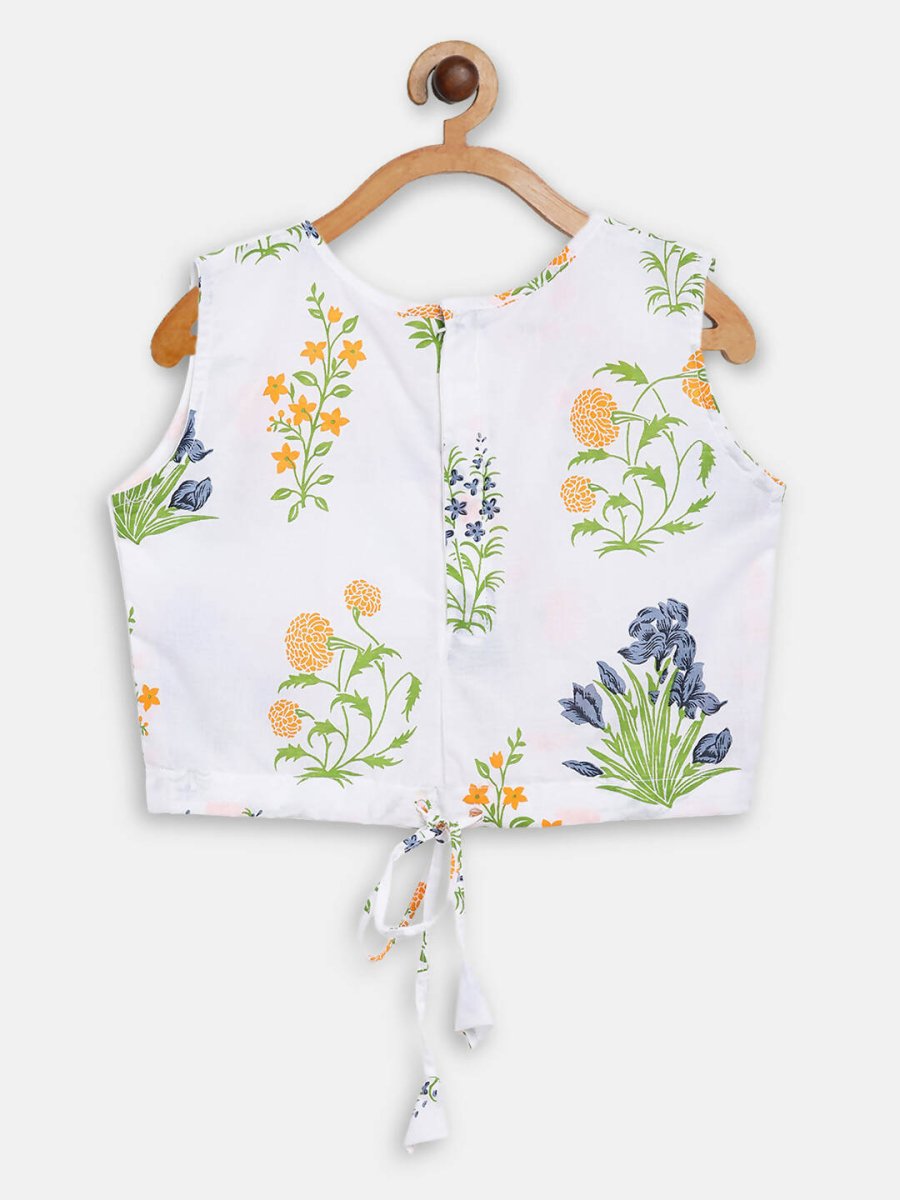 Ahalyaa Off White Cotton Printed Kids Top and Palazzo With Net Jacket For Girls - Distacart