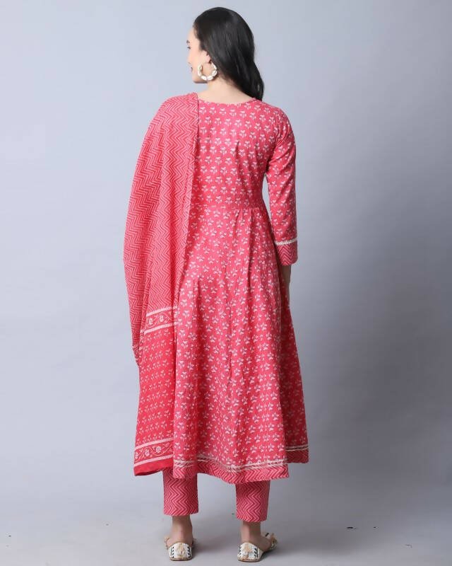 Aastha Fashion Women's Pink Cotton Embroidered Kurta with Trouser & Dupatta - Distacart