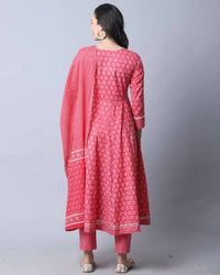 Thumbnail for Aastha Fashion Women's Pink Cotton Embroidered Kurta with Trouser & Dupatta - Distacart