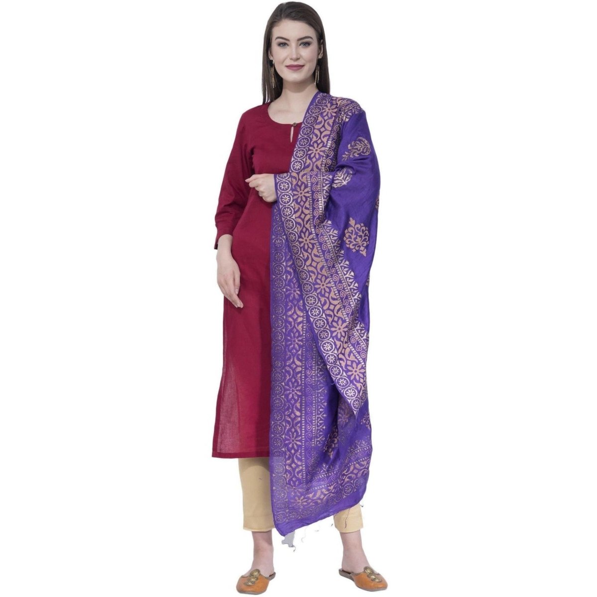 A R SILK Purple Color Chanderi Gold Print Dupattas and Chunnis