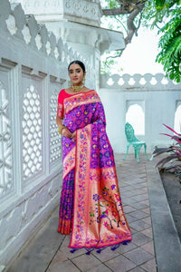 Thumbnail for Aastha Fashion Purple Woven Paithani Silk Saree with Blouse - Distacart