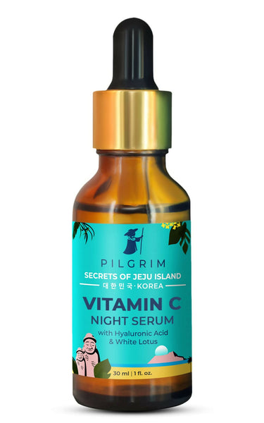 Pilgrim Korean Vitamin C Night Serum for glowing skin with Hyaluronic acid & White Lotus - Distacart