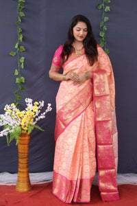 Thumbnail for Aastha Fashion Peach Woven Tissue Silk Saree with Blouse - Distacart