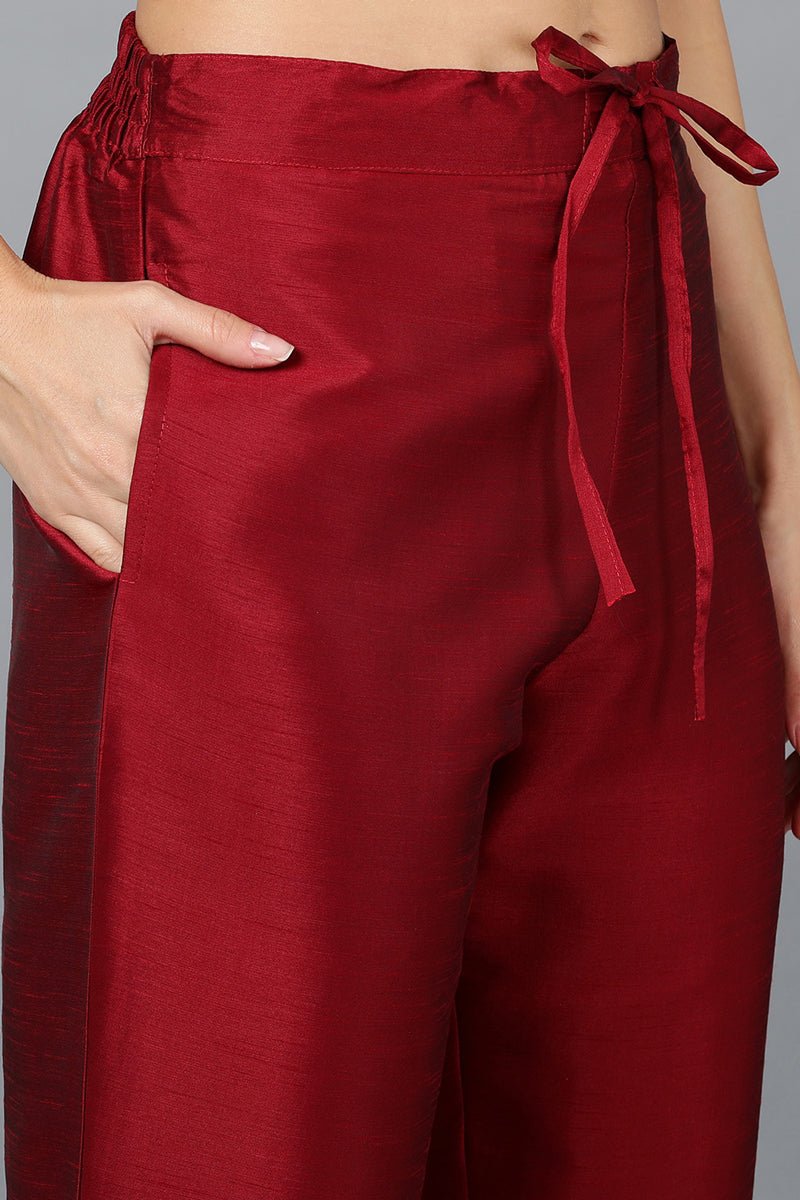 Ahika Maroon Silk Blend Yoke Design Kurta Trouser With Dupatta