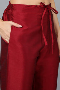 Thumbnail for Ahika Maroon Silk Blend Yoke Design Kurta Trouser With Dupatta