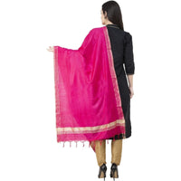 Thumbnail for A R SILK Golden Border Regular Dupatta Dark Pink Color Dupatta or Chunni