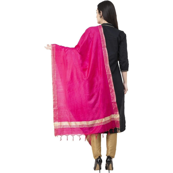 A R SILK Golden Border Regular Dupatta Dark Pink Color Dupatta or Chunni