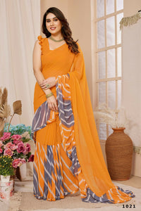 Thumbnail for Aafreen Partywear Designer Orange Georgette Fancy Saree - Distacart