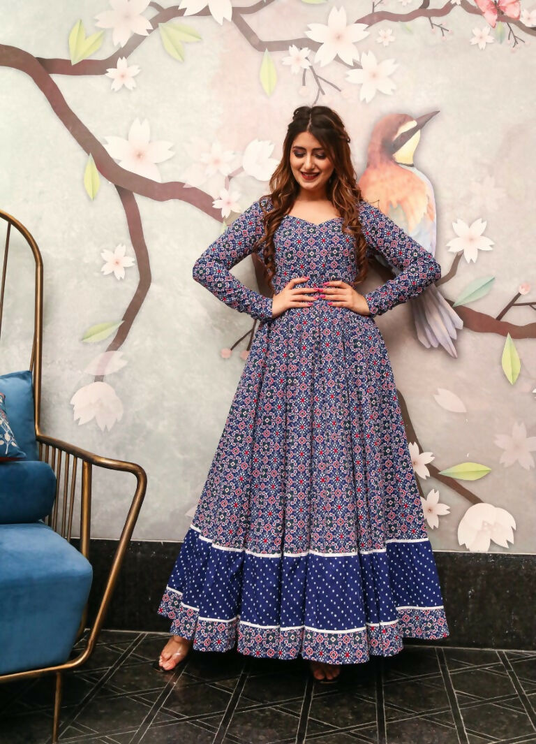 Buy Jyoti Fashion Women s Navy Blue Heavy Digital Printed Cotton Silk Anarkali Dress Online at Best Price Distacart